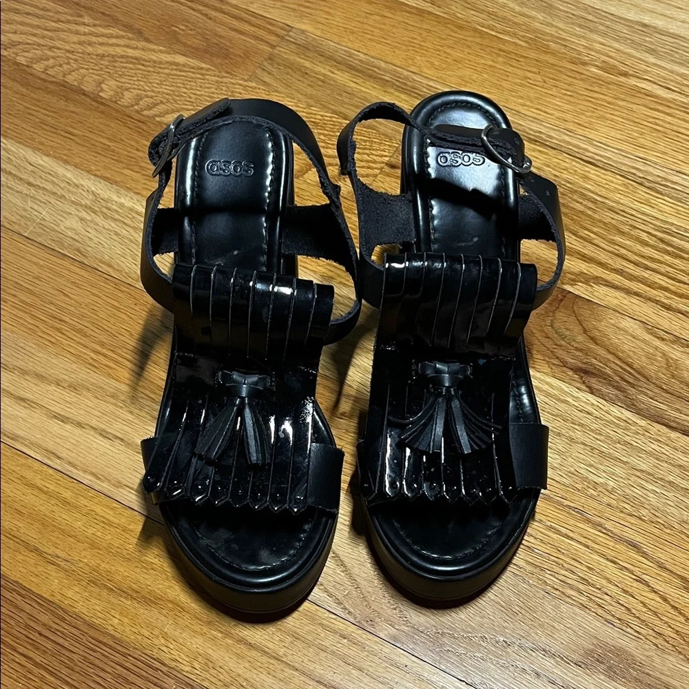 ASOS Black Platform Sandals with Fringe